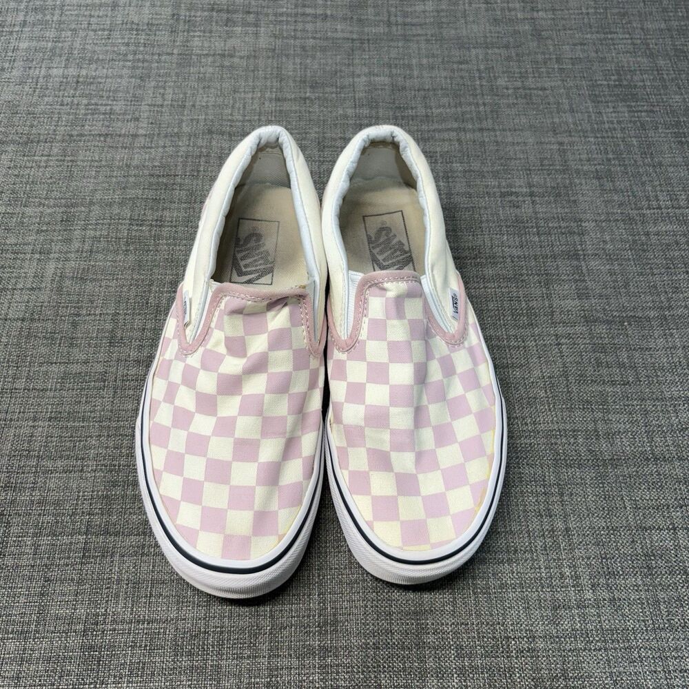 Women’s Size 7.5 VANS Classic Slip-On Checkerboard White Purple Sneaker Shoe